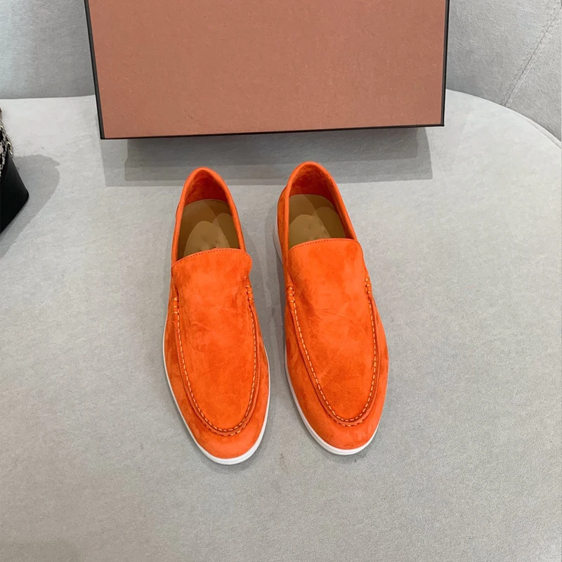 

Designer Sneakers Mocasines Shoes For Women 2023 Loafers Luxury Black Suede Leather Flats Woman Brand High Quality Orange Shoes