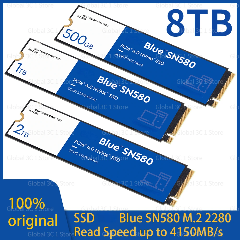 

Western Original SN580 PS5 SSD WD Blue NVMe 500GB 1TB 2TB PCIe4.0 4150MB/s M.2 2280 Drives for Laptops Computer PC PS5