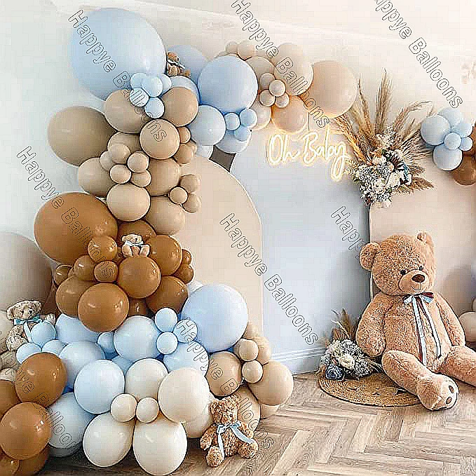 

182pcs Coffee Macaron Blue Boho Balloon Garland Arch Kit Baby Shower Birthday Wedding Decoration Kids Ballon Set Party Supplies