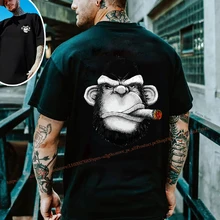  Smoking Monkey Design Men's Oversized T-Shirts L Good Quality Cotton Tops Tee Short Sleeve T Shirts Big Tall Man Summer Clothing 