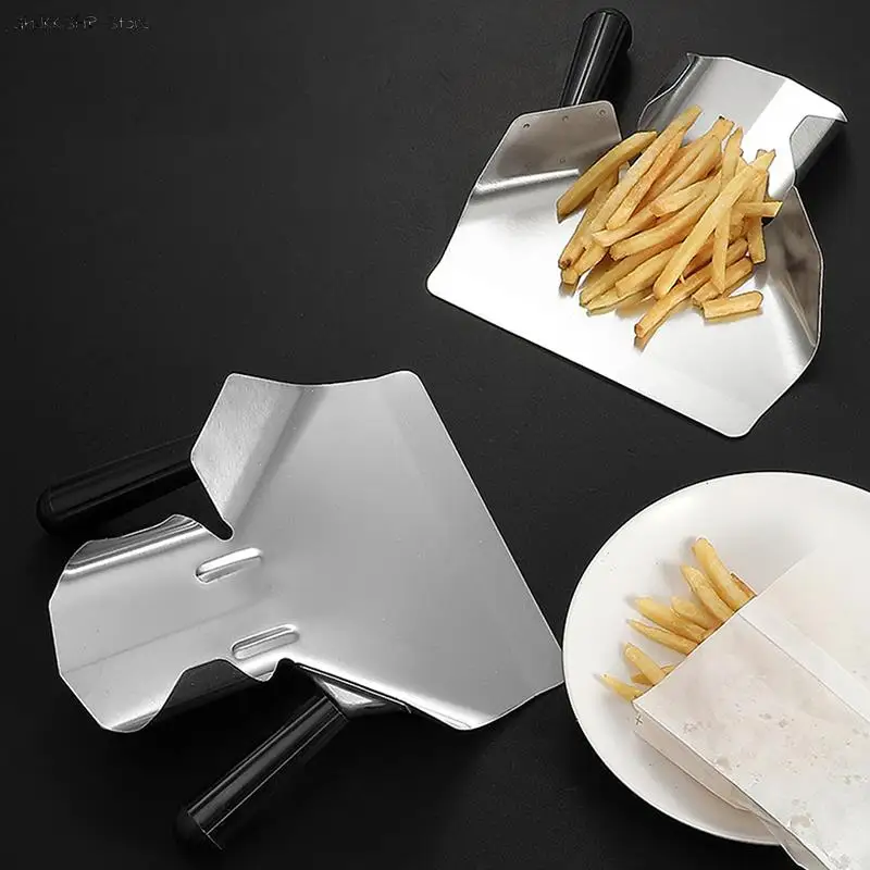 Chip Scoop Food Shovel Single/Double Handles Grip French Fries Stainless Steel Kitchen Tools Shovel Fries Burger Packaging Tool