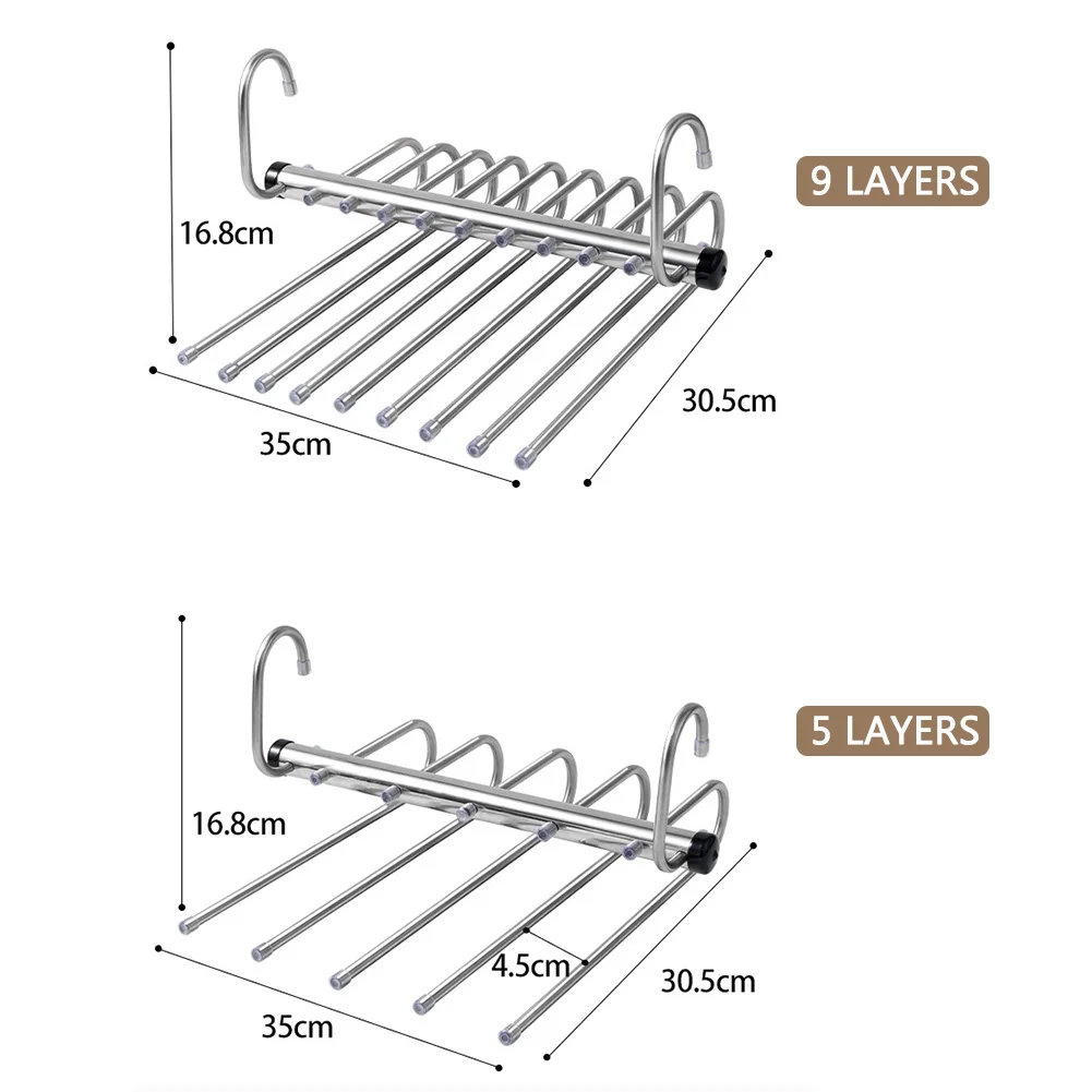 Clothes rack 1/2pcs Folding Magic Pants Hangers 5/9Layer Stainless Steel Space Saving Jeans Trousers Scarf Organizers for Closet