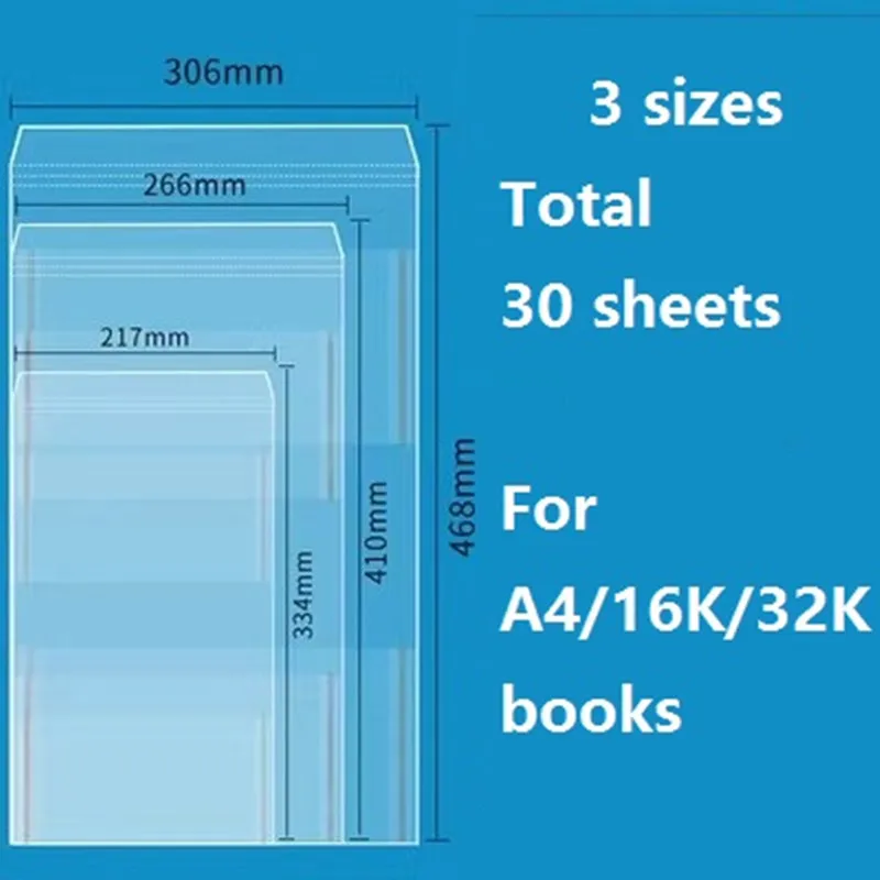 

30 Sheets A4/16K/25K Books Jackets Transparent Clear School Book Cover Students Gradebook Protecting Film Office Home Kids