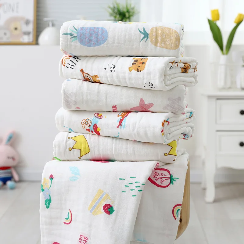 

Muslin Baby Blankets 4 Layer Cotton New Born Swaddle For Babies Summer Stroller Comforter Infant Bath Towel Baby Birth Bed Stuff