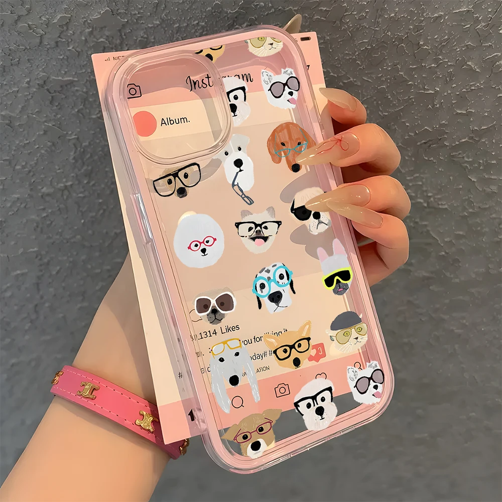 Cute Dogs Pattern Clear Phone Case - Candy Color Soft Cover