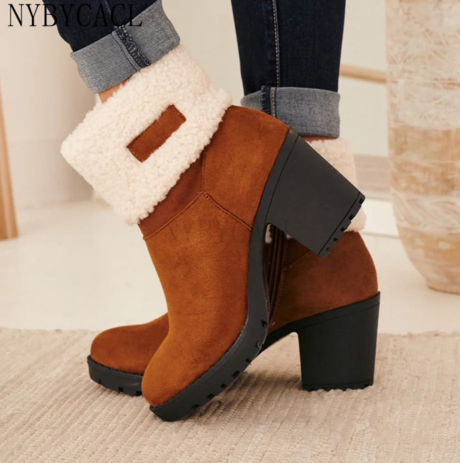Round Toe Booties Winter Women Leopard Ankle Boots Lace Up Footwear Platform High Heels Wedges Shoes Woman Bota Feminina New 43