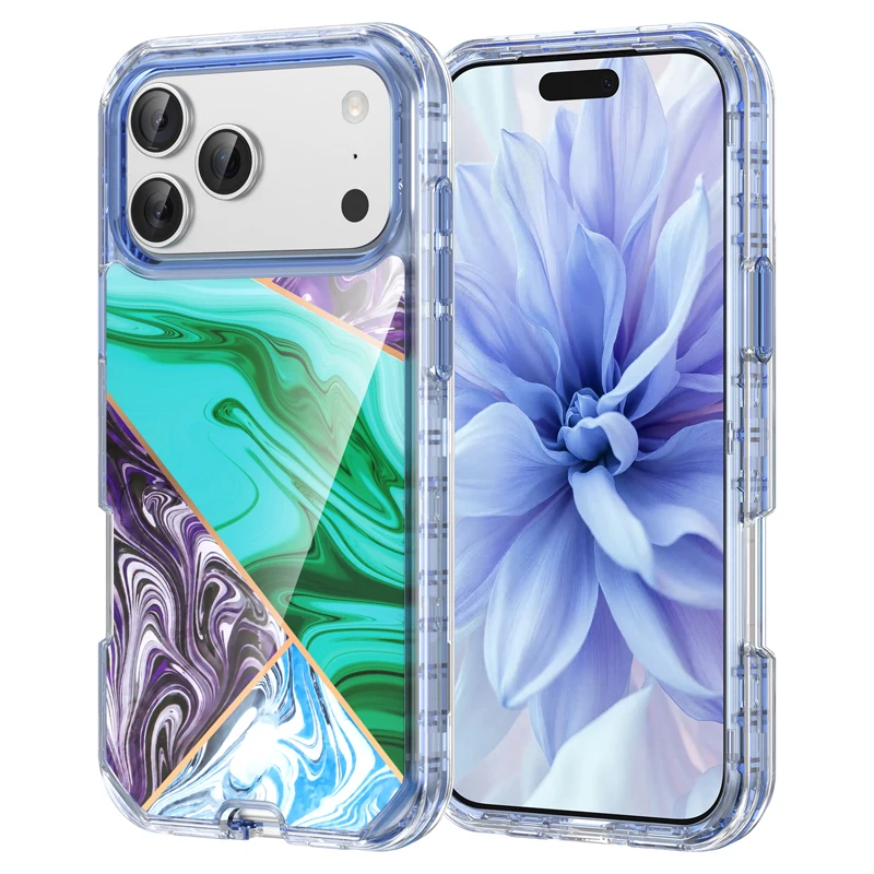 Electroplated Marble Pattern 3-in-1 Anti-Shock Phone Case