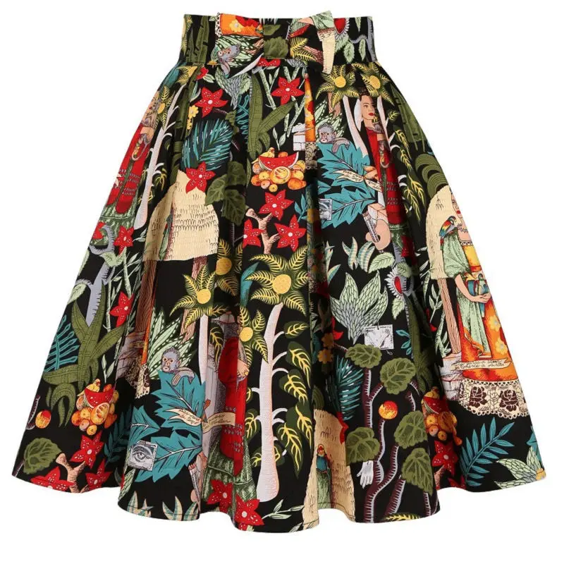 

Женская винтажная юбка в стиле ретро, женские трапециевидные юбки-зонты с высокой талией и цветочным принтом, плиссированная юбка с карманами, Q621