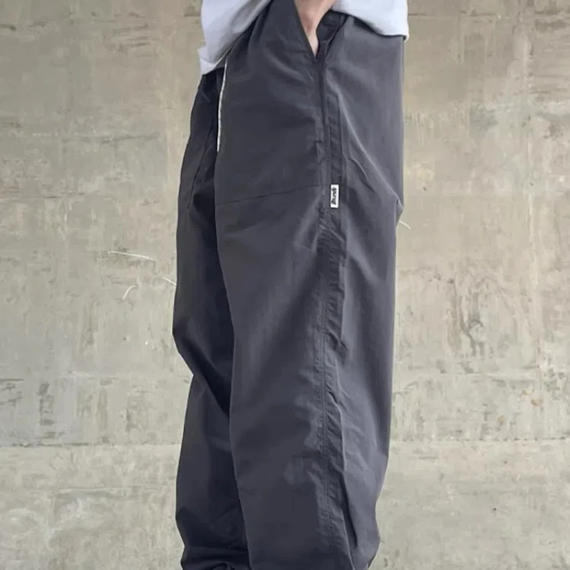 2024 Summer Thin Japanese Style Outdoor Loose Men's Elastic High Waisted Solid Pockets Retro Quick Drying Breathable Cargo Pants