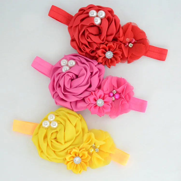 

FBE CDG Children's Hair Bands Satin Hand Sewn Flower Baby Headbands Popular Foreign Trade Combo Hair Accessories