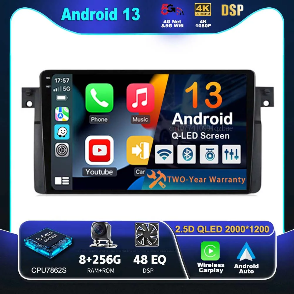Android 13 Carplay Autoradio Per Bmw E46 M3 1998-2006 Lettore Video Multimediale Navigazione Gps 2Din Stereo Head Unit Dsp 4G