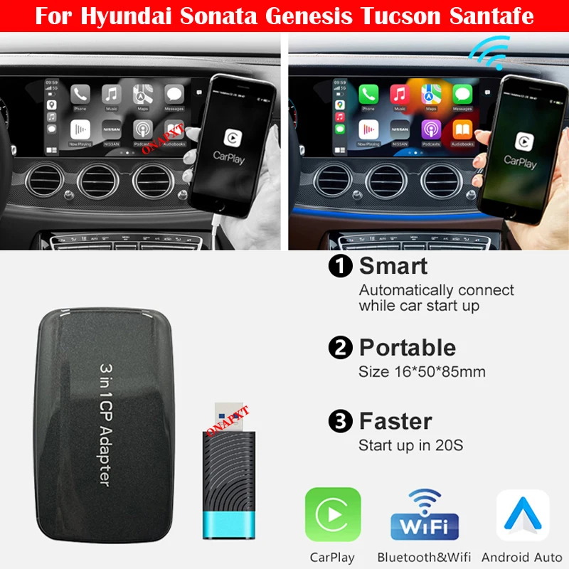 

CP300 For Hyundai Sonata Accento Genesis Berlina Tucson Santafe IOS & Android Dongle Wireless Carplay Ai Box Multimedia Player