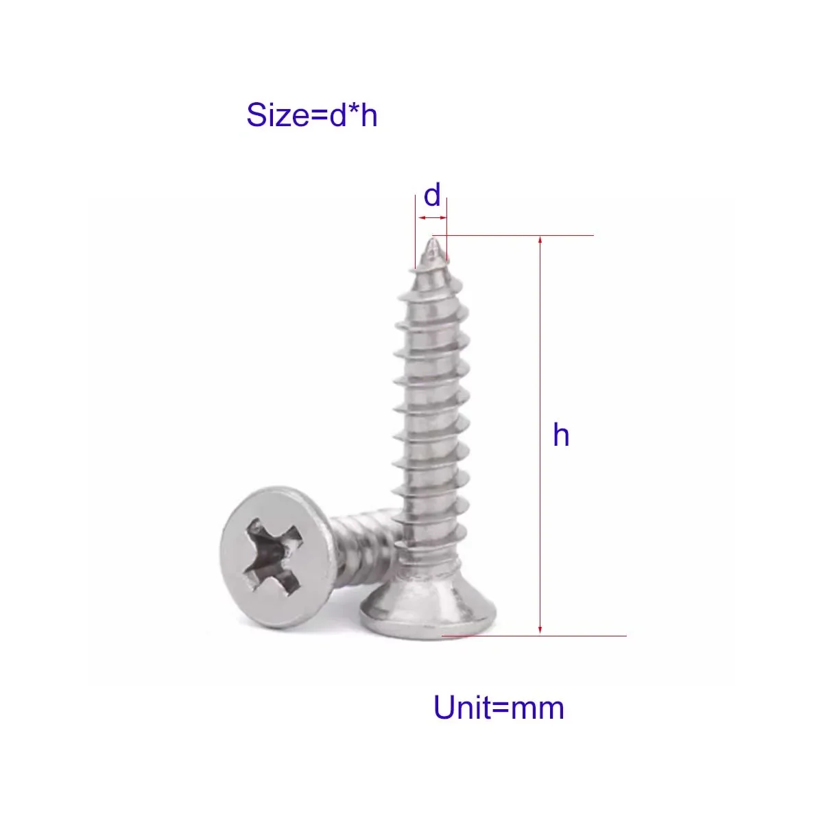 201 Stainless Steel Cross Countersunk Head Self Tapping Screw M2.9M3.5M4.2M4.8M5.5