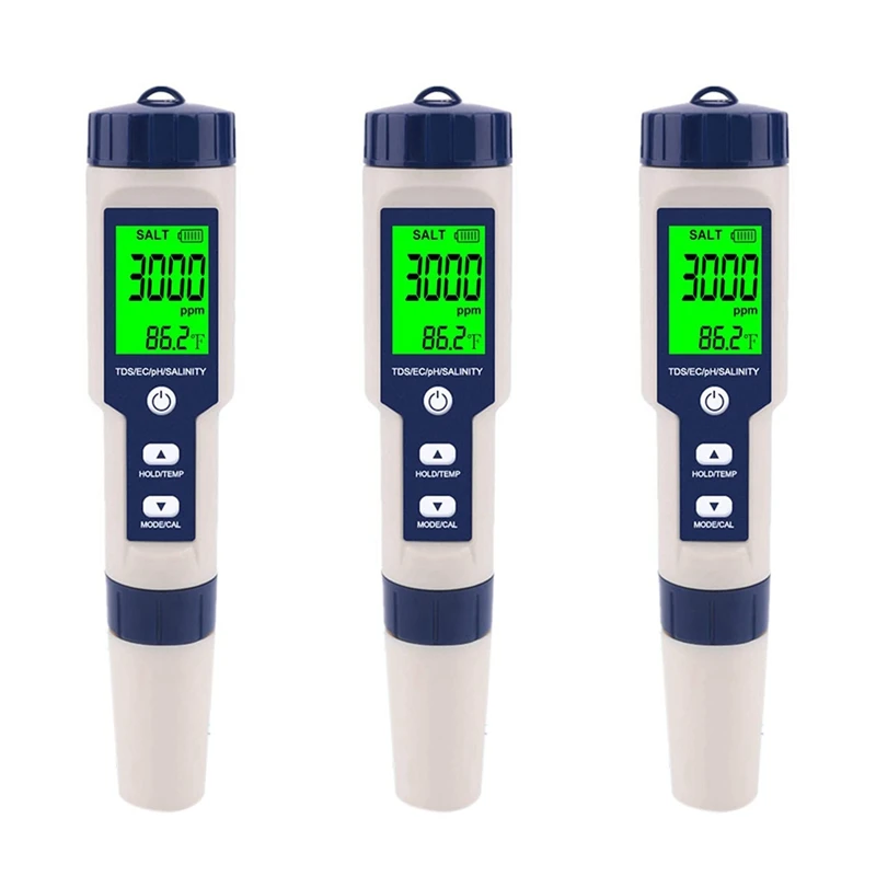 

3X Pool Salt Tester, Digital Salinity Meter,High Accuracy 5 In 1 Salinity Tester For Salt Water,IP67 Waterproof Test Kit