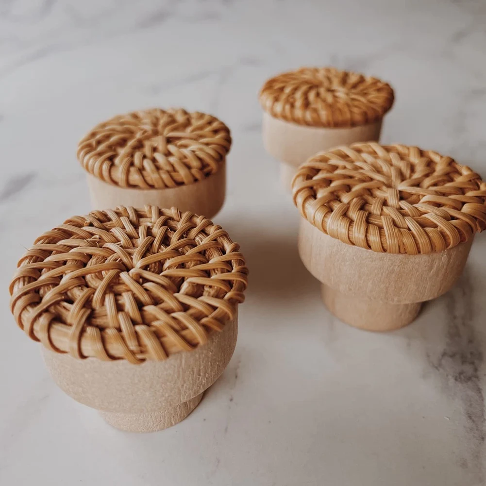 

Boho Rattan Dresser Knobs Round Wooden Drawer Knobs Handmade Wicker Woven and Screws for Boho Furniture Knobs 12Pcs