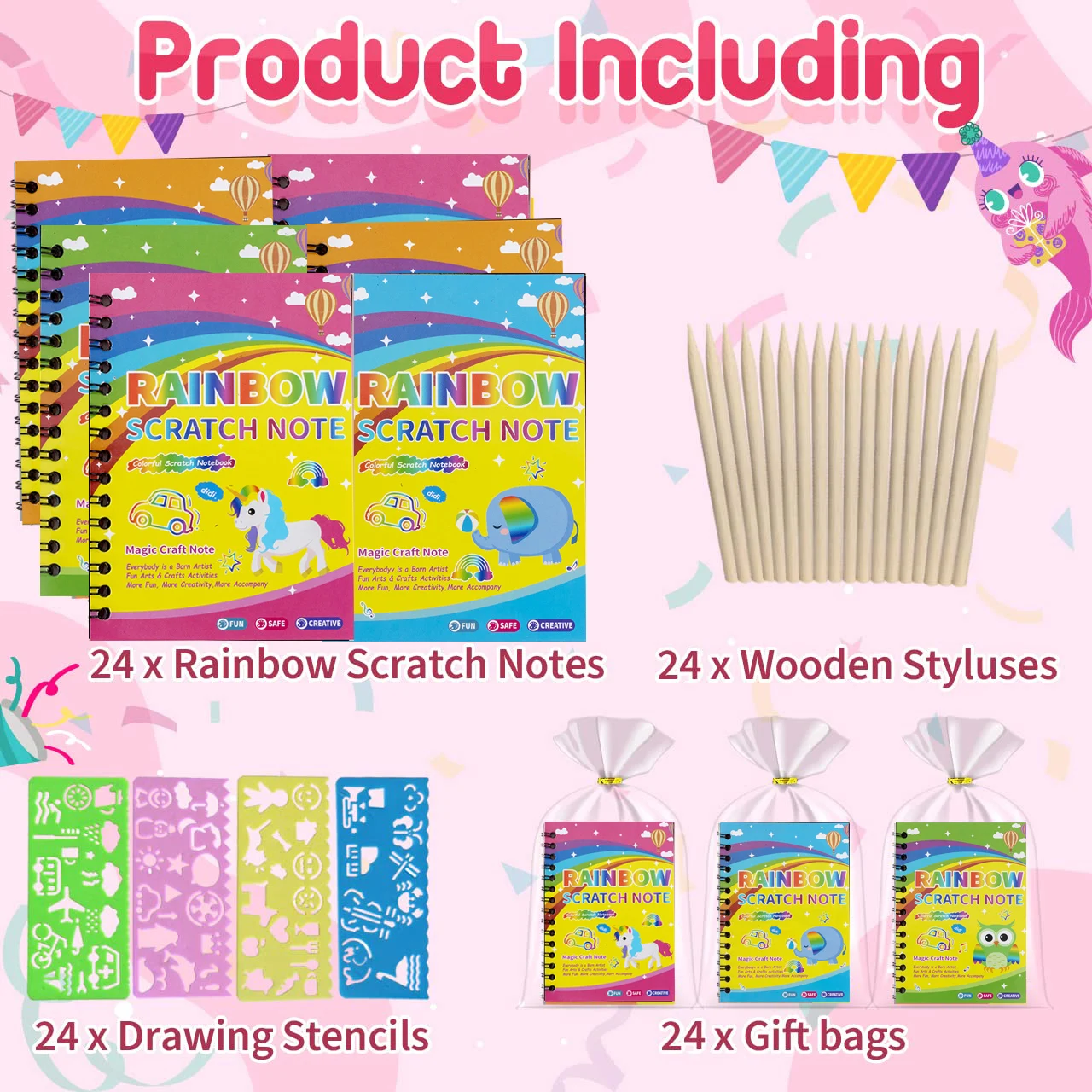 Scratch Rainbow Art Crafts Блокнот Розмальовка Goodie Bags Набір наповнювачів, гуртовий подарунок на день народження Класні призи Дівчинка Хлопчик Малюк