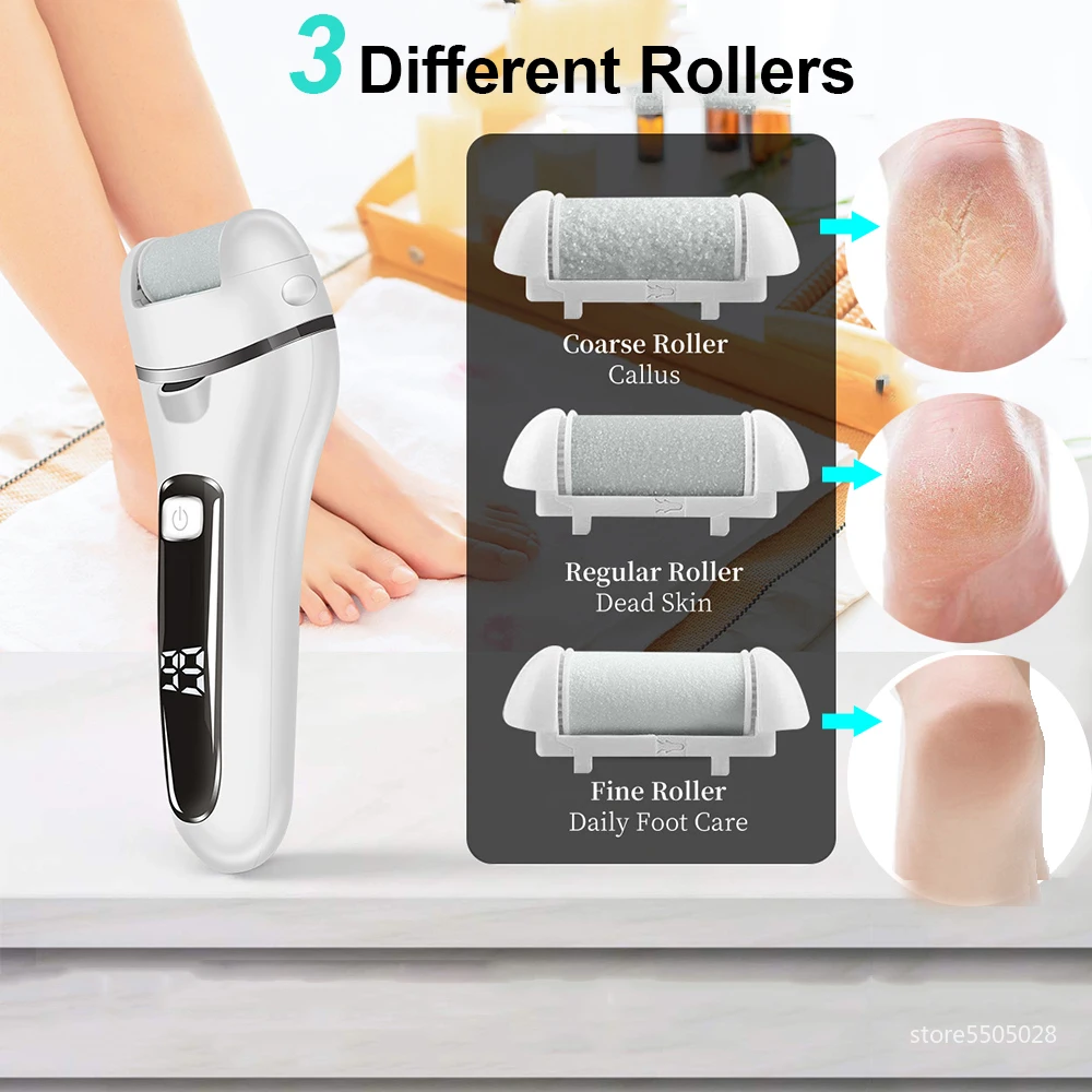 3 Heads Electric Foot File Callus Remover Professional Pedicure Machine Tools Rechargeable Waterproof Heel Dead Skin Scrubber 2