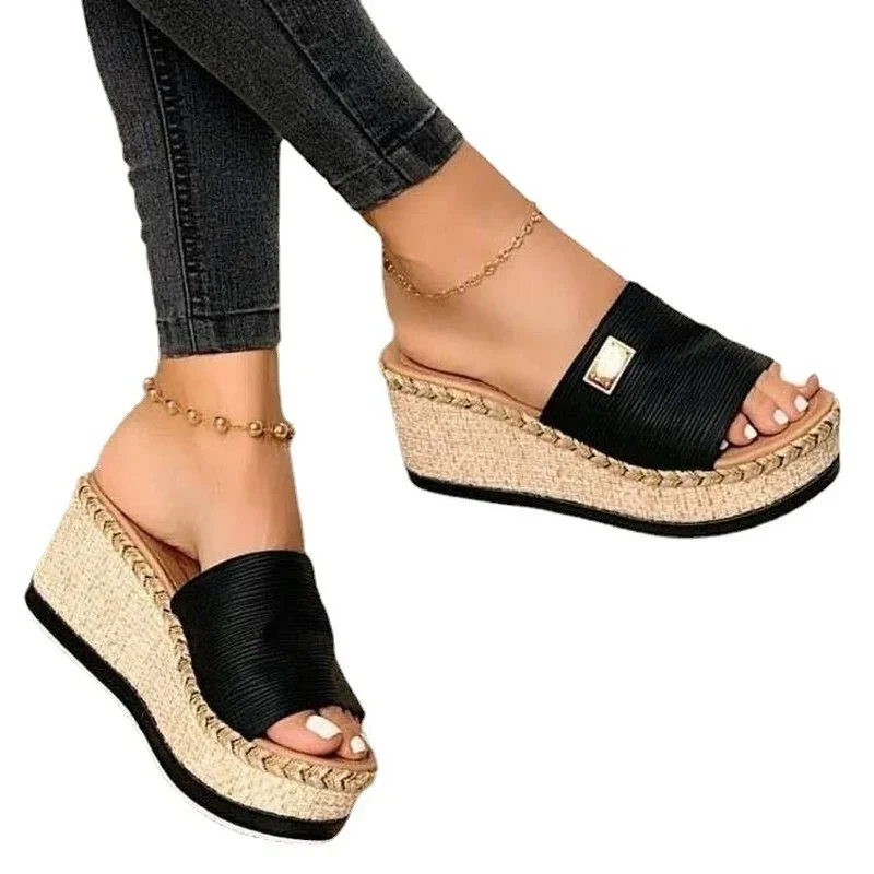 Women sandals high heels thick bottom casual summer wedges platform mules slipper