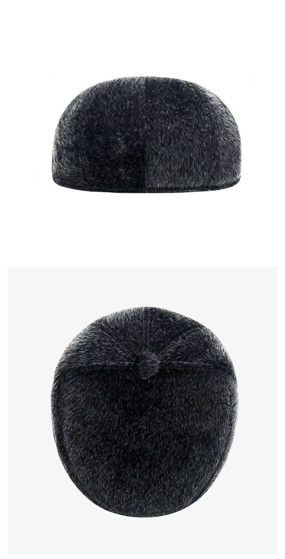 HT4922 Herren Baskenmütze Warme Kunstpelzmützen für den Winter Männlich Schwarz Grau Earflap Cap Männlich Künstler Maler Baskenmütze Hut Großvater Baskenmütze Mütze – Detail 8