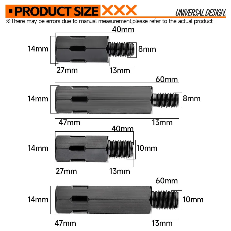 Longer Extension Motorcycle Rearview Mirror Adapters M8 8mm M10 10mm Anti clockwise Right Left Hand Thread Changing Screws motorcycle mirror
