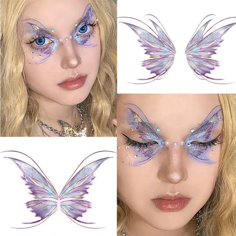 Fairy Butterfly Wings Shiny Tattoo Sticker Waterproof Eyes Face Hand Body Art Fake Tattoos For Women Makeup Dance Music Festival 2