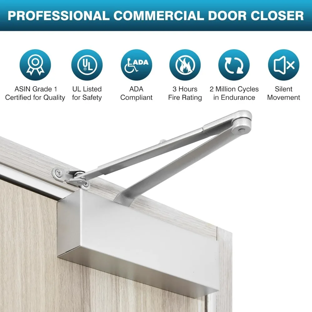 Heavy-Duty IRONWALLS Alarm Panic Bar with Exterior Lever and Automatic Door Closer, Adjustable Speed 1-6