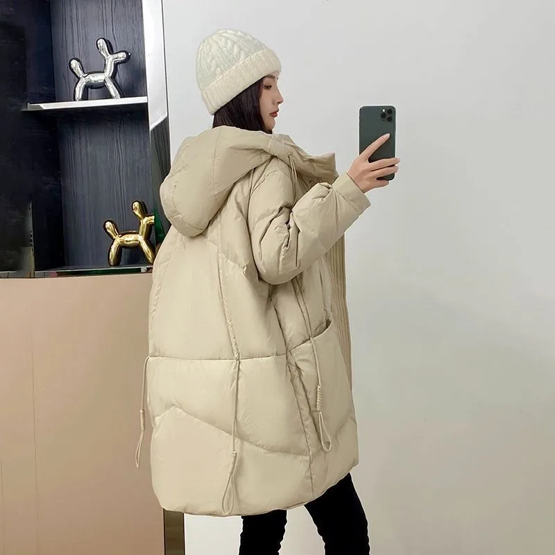 2023 New Women Down Jacket Winter Coat Female Mid Length Version Parkas Loose Large Size Thick Warm Outwear Hooded Overcoat