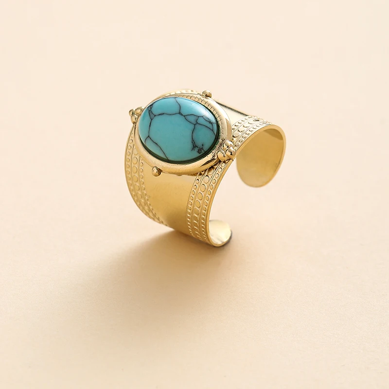 

Wide Adjustable Stainless Steel Ring For Women Geometric Opening Ring Copper Plated With 18 Carat Gold French vintage style