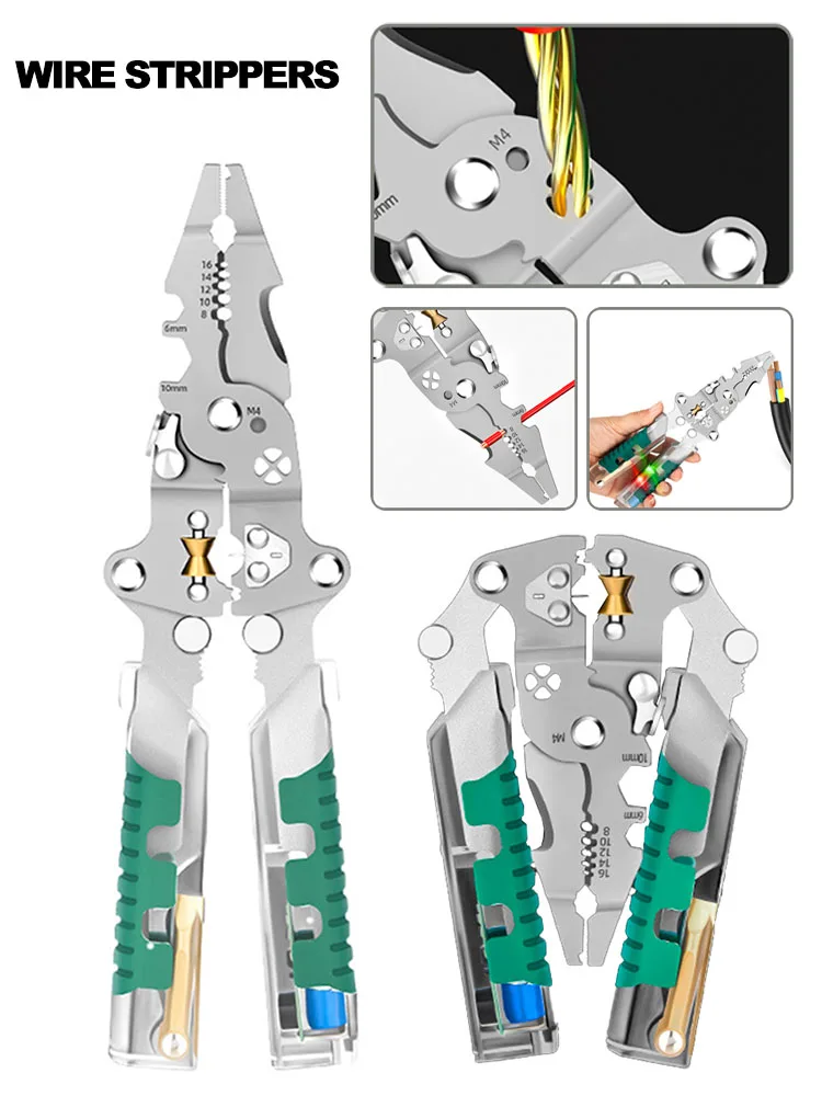 Foldalbe Wire Stripping Pliers Voltage Testing Cable Cutting Crimping Pliers Multifunctional Wire Stripper Electrician Pliers