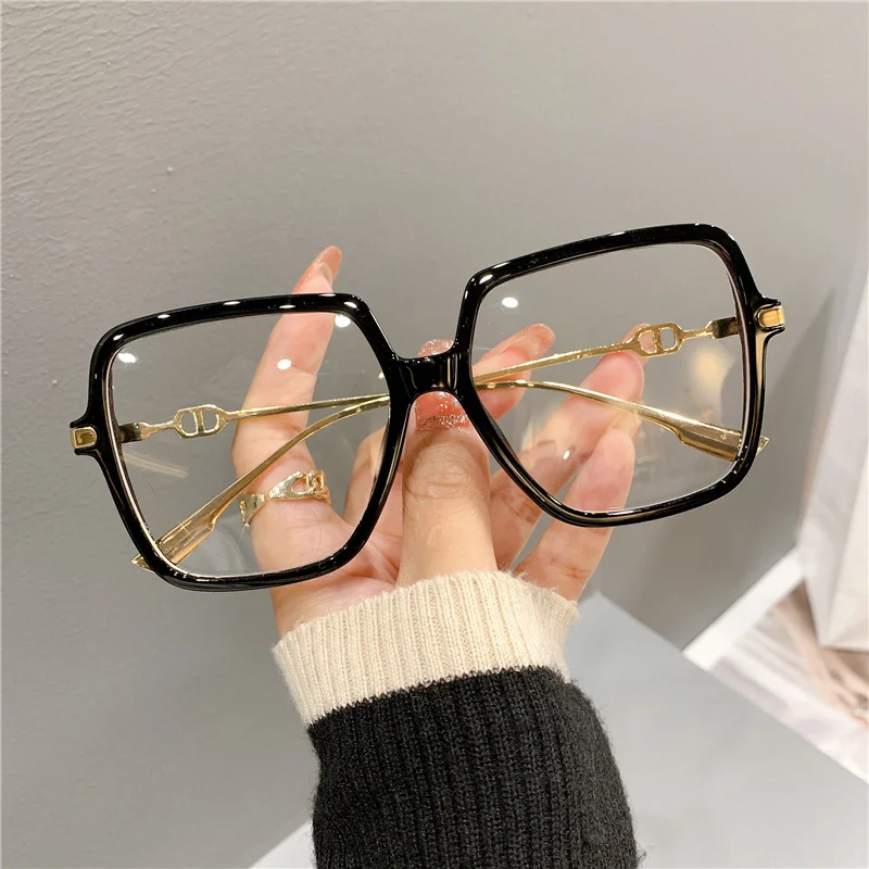 Gafas cuadradas de gran tamaño para mujer, anteojos Retro con montura de Metal, antiluz azul, gafas ópticas para computadora, tendencia de moda