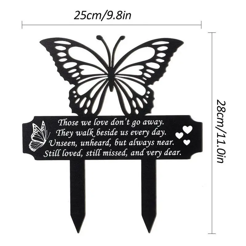 Sympathy Memorial Stake Marker Outdoor Patio Black Garden Butterfly Decoration Gift Cemetery Memorial Plaque Butterfly Grave