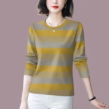 2025 Nuova camicia moda autunnale T-shirt autunno che copre la pancia a maniche lunghe che riduce l'età Top da donna alla moda 1