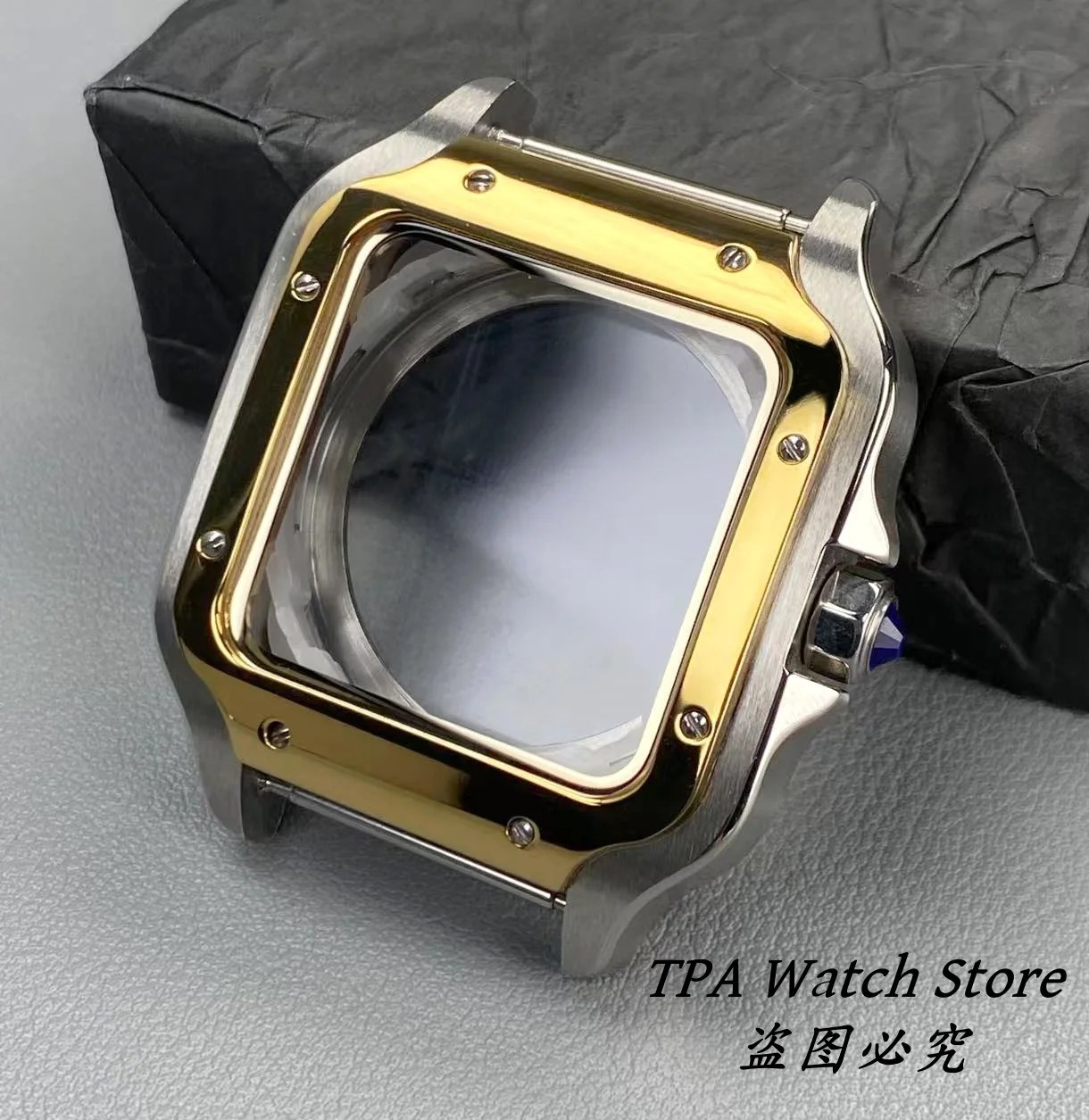 PVD Black Stainless Steel Square Watch Case - 38mm
