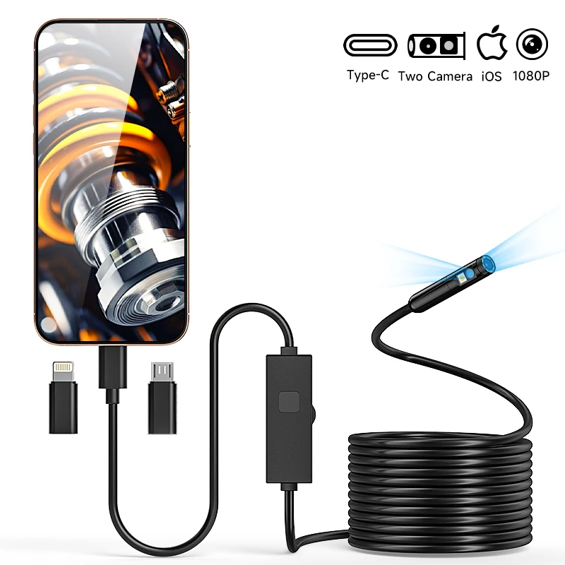 Endoscope HD1080P 3 en 1, Micro USB type-c, double caméra simple pour téléphones IOS, iphone, Android, Endoscope d'inspection de tuyaux étanche