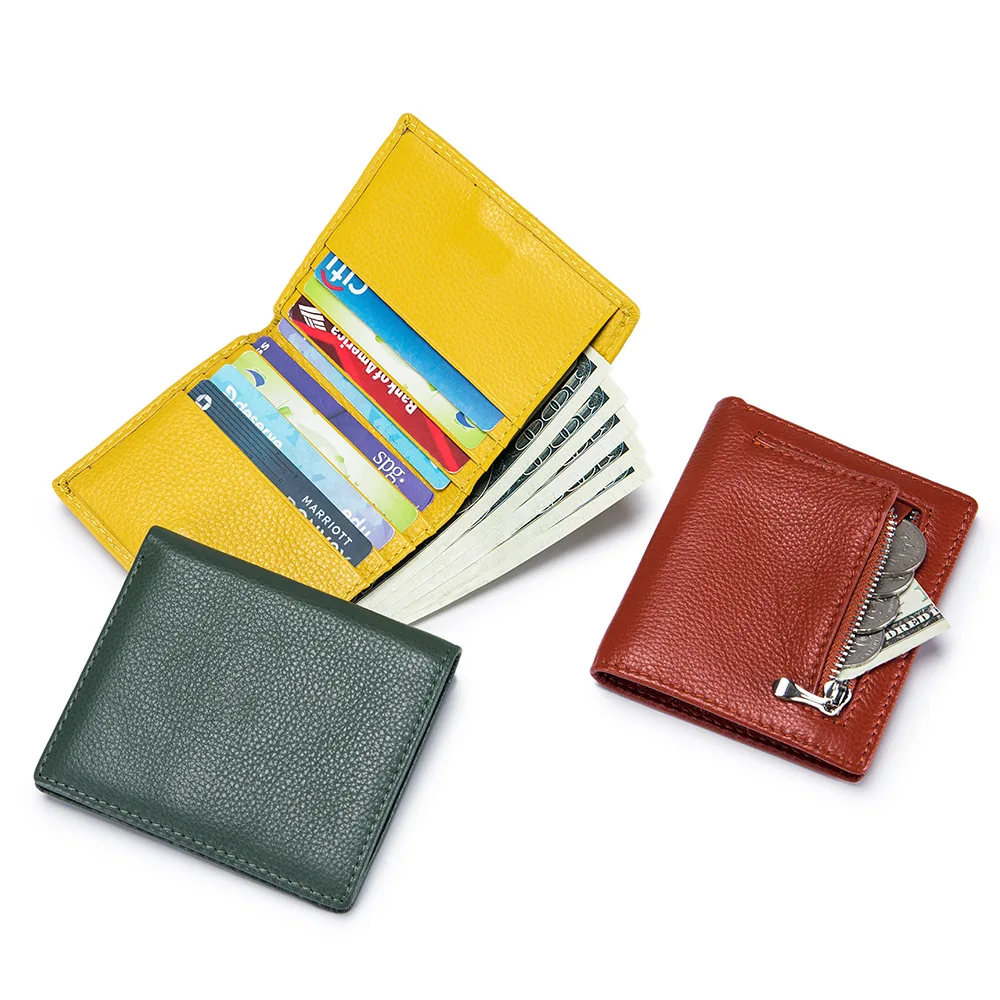 Ultra Slim Small Genuine Leather Women Wallet Soft Leather Card Holder Tiny Thin Bifold Pocket Ladies Purse with Magnetic Snap
