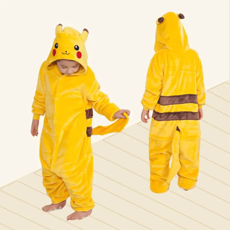 

Pokemon Anime Figure Peripheral Pajamas for Girls Kawaii Pikachu Plush Onesie Kids Cute Yellow Night Wear Party Cosplay Costume