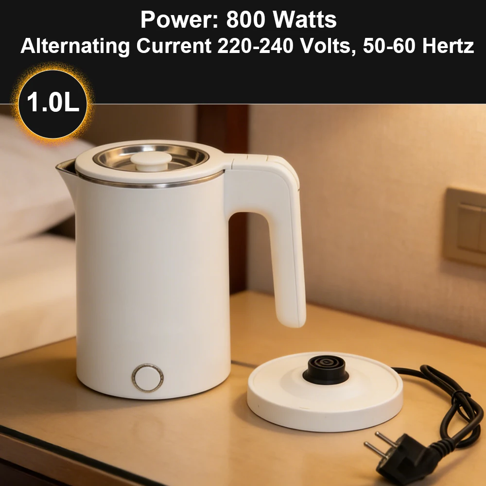 1.0L Stainless Steel Electric Kettle, Portable for Travel, Business Trip & Hotel Use, Multi-scenario Applicable Electric Tea Pot 5