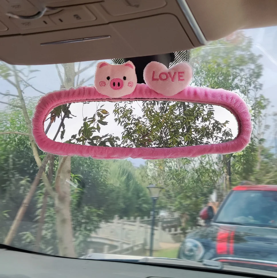 Female Car Rearview Mirror Cover Decoration Cartoon Lovely Pig Auto Seat Belt Cover