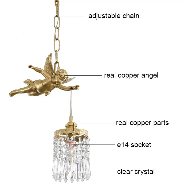 Modern Luxure Crystal Lamp Real Copper Led Ceiling Chandelier Nordic Living Room Haning Light Fixture Bedroom Angel Home Decor