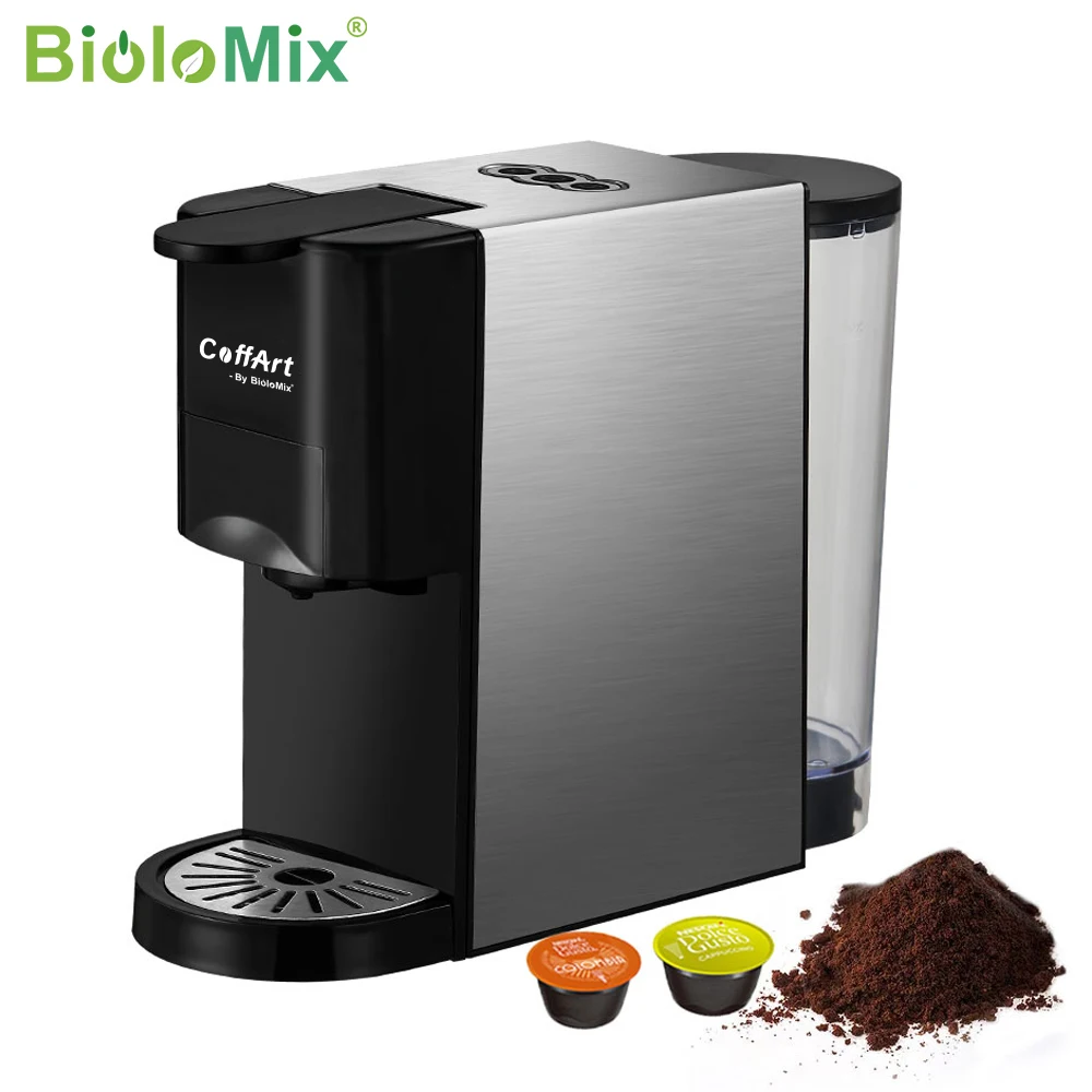 BioloMix 3 in 1 Espresso Coffee Machine 19Bar 1450W Multiple Capsule Coffee Maker Fit Nespresso,Dolce Gusto and Coffee Powder itop 3in1 automatic coffee machine with coffee grinder 4 3 inch touch screen 1 5l water tank 19bar brewing machine power 1480w