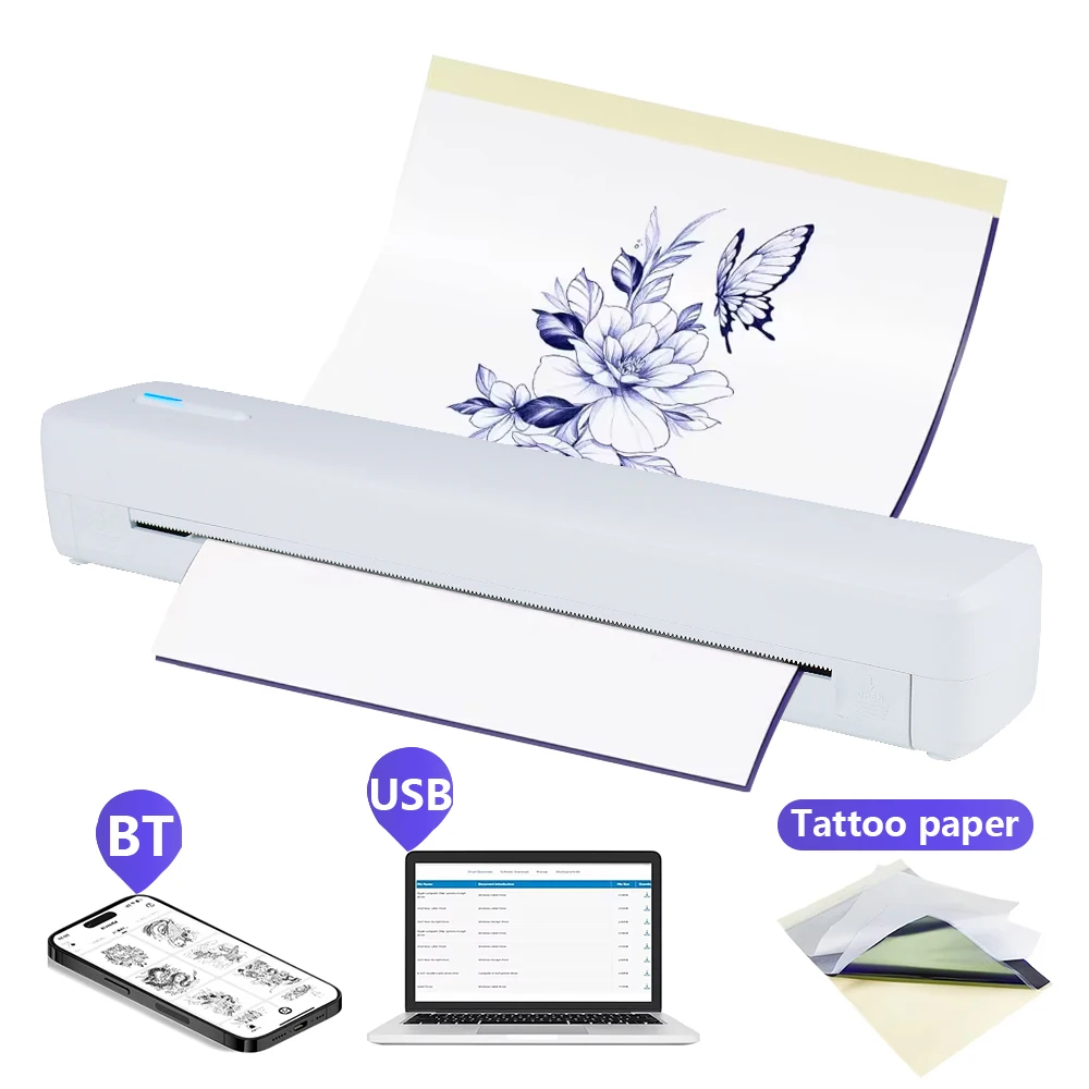 ワイヤレスタトゥー転写ステンシルプリンター、C80ポータブルA4サーマルプリンター、電話、iPad、PCと互換性あり