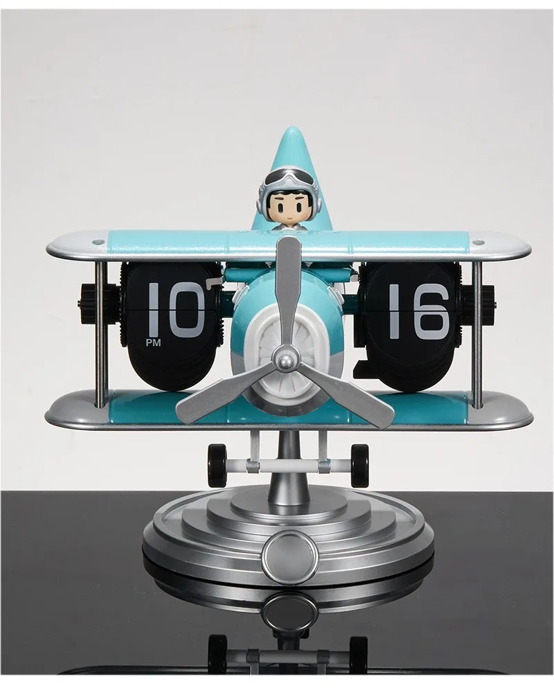 Plastic Case Creative Table Clocks Vintage Aircraft Moulding Desk Clock Auto Page-Turning