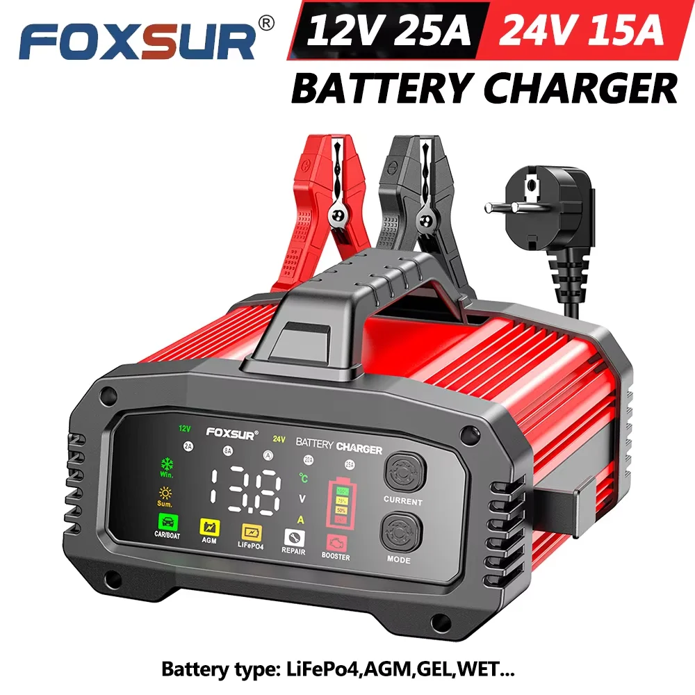 12V 24V FOXSUR FPT-250 자동차 배터리 충전기 (자동차, 오토바이,..