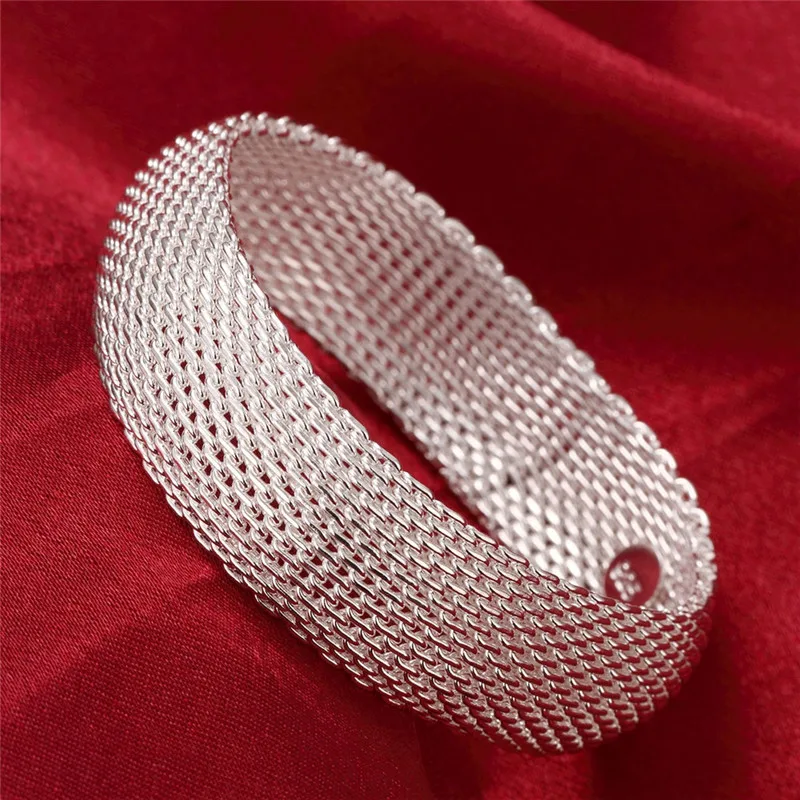 Fashion Silver Color Big Web Bangle Bracelet For Women 925 Stamp Wedding Engagement Trendy Jewelry Factory Price Wholesale 5