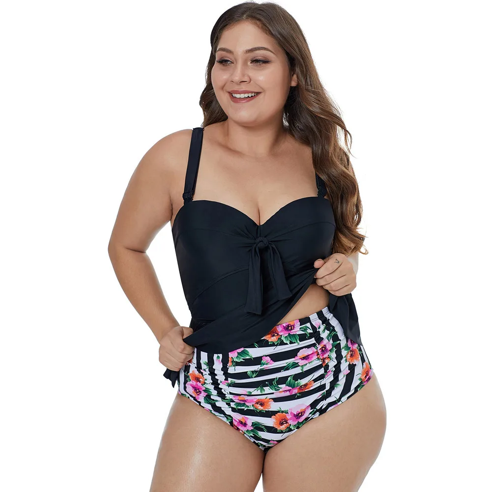 Women Solid Push Up Padded Bra Swimsuit Plus Size Two Piece Bikini Set Swimsuit Bathing Suit Brazilian Biquini Swimwear M-5XL