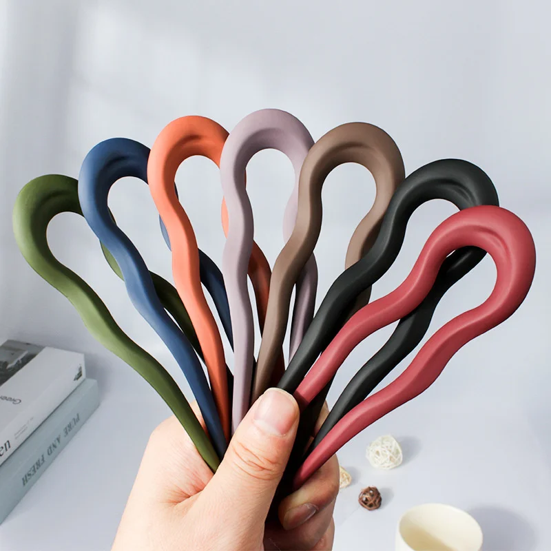 New Korean U-shaped Hair Sticks Solid Acrylic Rubber Color Geometric Hair Fox Bun Hair Making Up Clips Headwear Accessories. detachable semi circular ladder rack 3 layer acrylic color cake display rack round dessert display rack cosmetics display rack