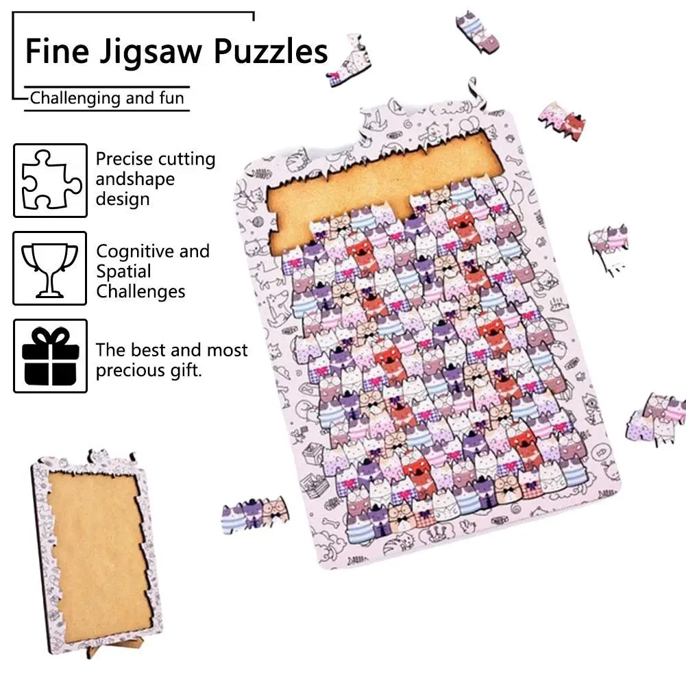 4 styles Wooden Puzzle Creative Gifts Stress Relief Puzzle Home Decor Rabbit Dog Snowman Cat Cartoon IQ Puzzles Jigsaw Toys