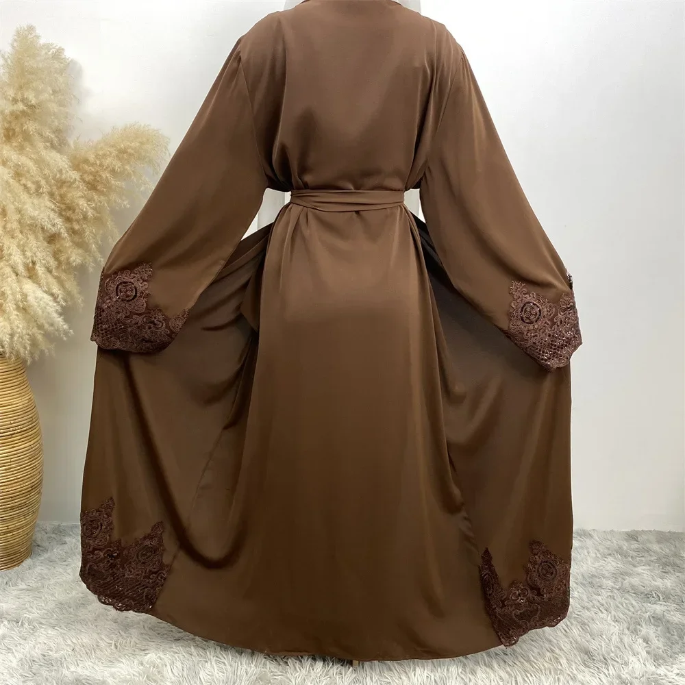 Plain Open Abaya Kimono Casual Lace Embroidery Muslim Long Dress Prayer Abayas for Women Dubai Turkey Islam Kaftan Hijab Robe