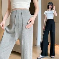 2025 Spring Maternity Drawstring Waist Pants Long Loose Casual Pregnant Woman Trousers Wide Legs Pregnancy Straight Pants 2