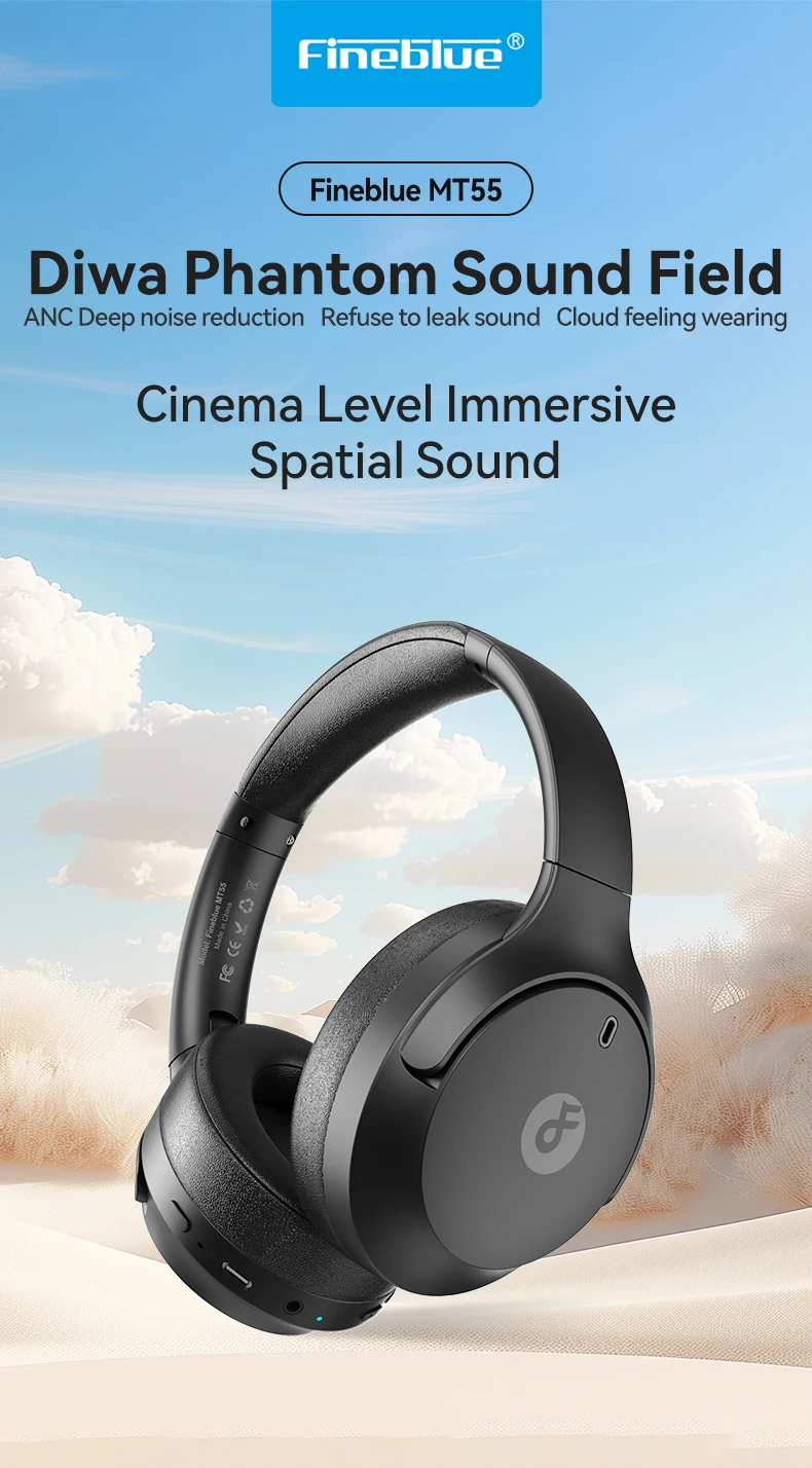 Fineblue MT55 Earphones | Hi-Fi Stereo Wireless Headphones with Bluetooth 5.4
